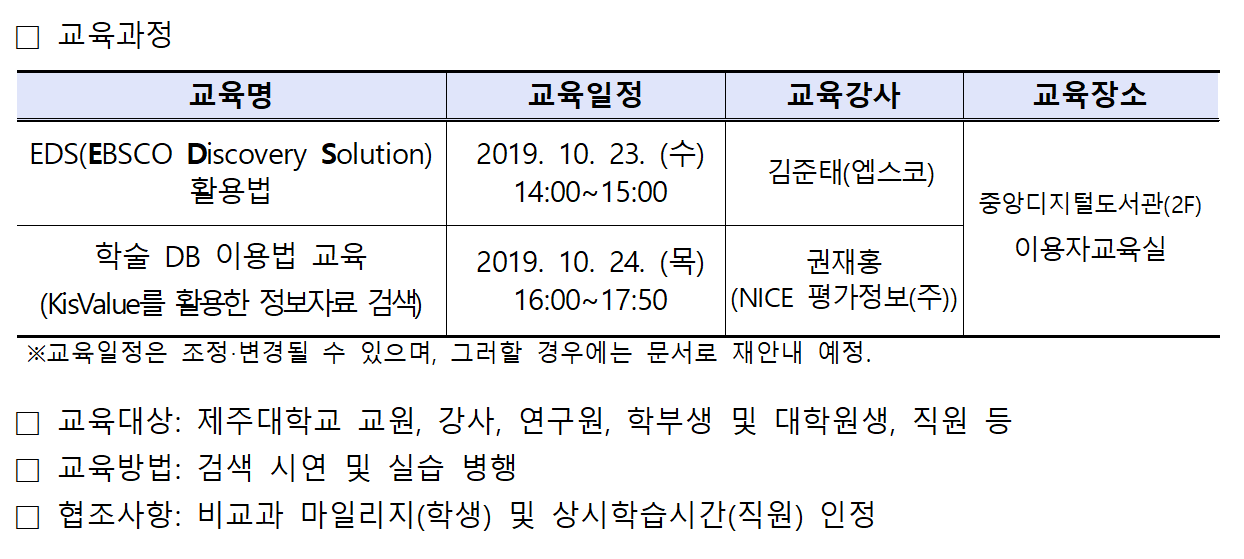 [대학원] 중앙도서관 전자자료 활용교육 안내
